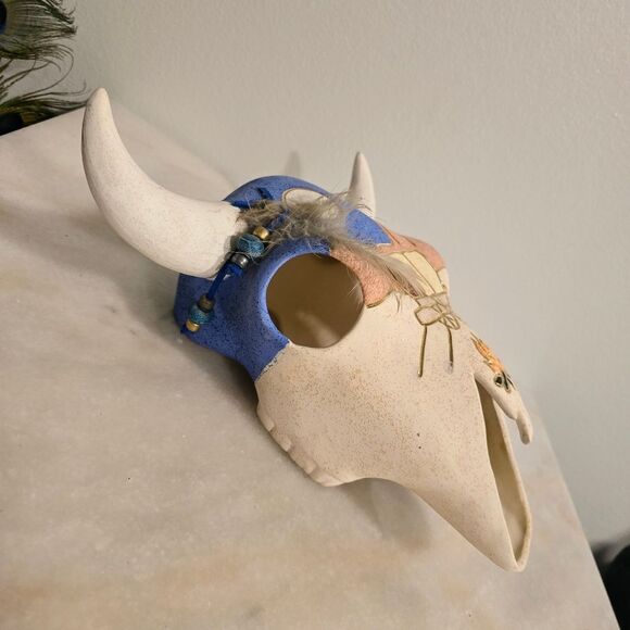 Vintage Native American Navajo Ceramic Buffalo Bull Skull - Picture 4 of 9
